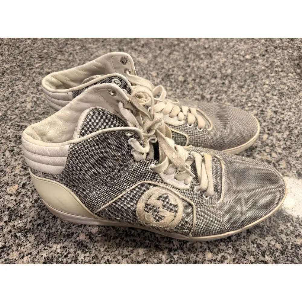 Gucci Bailing Fabric & Nappa Moorea Interlocking G High-Top Sneakers 12 - Picture 10 of 12